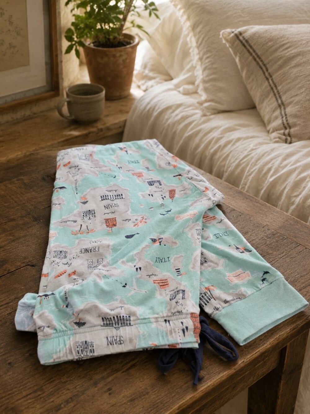 Munki Munki Europe Map Pajama Set Mint Travel Print Lounge Sleepwear L - Picture 8 of 8